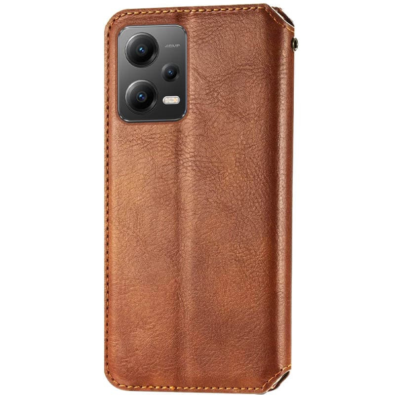 Фото Шкіряний чохол книжка GETMAN Cubic (PU) на Xiaomi Poco X5 Pro 5G / Redmi Note 12 Pro 5G (Коричневий) в маназині vchehle.ua