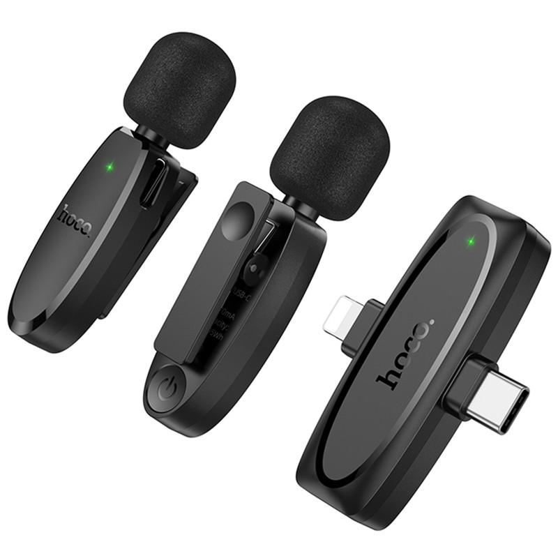 Фото Петличний бездротовий мікрофон Hoco L15 Dual-mic clip-on wireless digital (Lightning/Type-C) (Black) на vchehle.ua