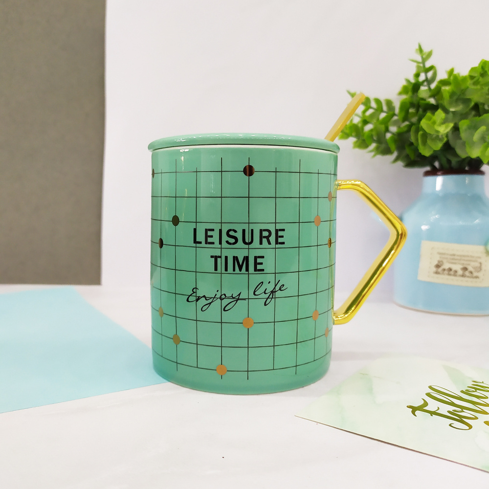 Чашка керамическая Green print with Gold Spoon (04)