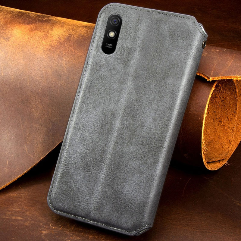 Шкіряний чохол книжка GETMAN Cubic (PU) на Xiaomi Redmi 9A (Сірий) в магазині vchehle.ua