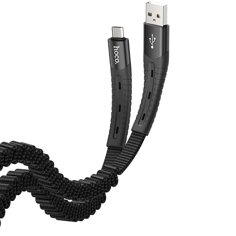 Фото Дата кабель Hoco U78 "Cotton treasure elastic" MicroUSB (1.2М) (Черный) на vchehle.ua