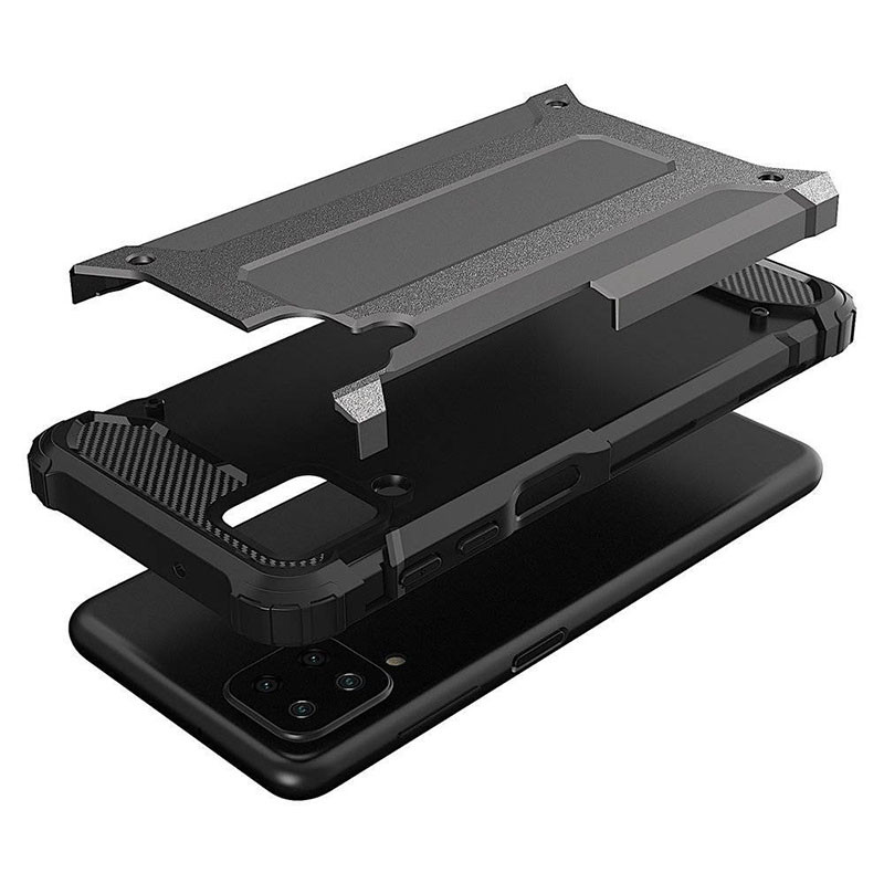 Купить Бронированный противоударный TPU+PC чехол Immortal для Samsung Galaxy A12 (Металл / Gun Metal) на vchehle.ua