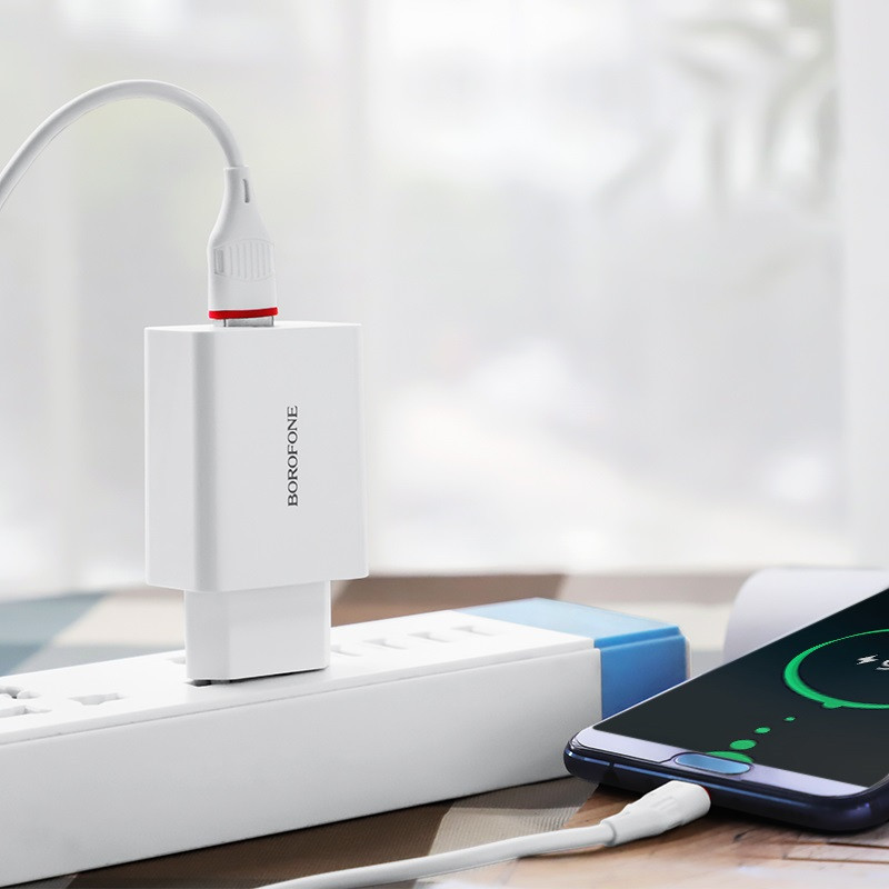 СЗУ Borofone BA21A Long journey QC3.0 3A (1USB-A) + кабель USB to Type-C (Белый) в магазине vchehle.ua