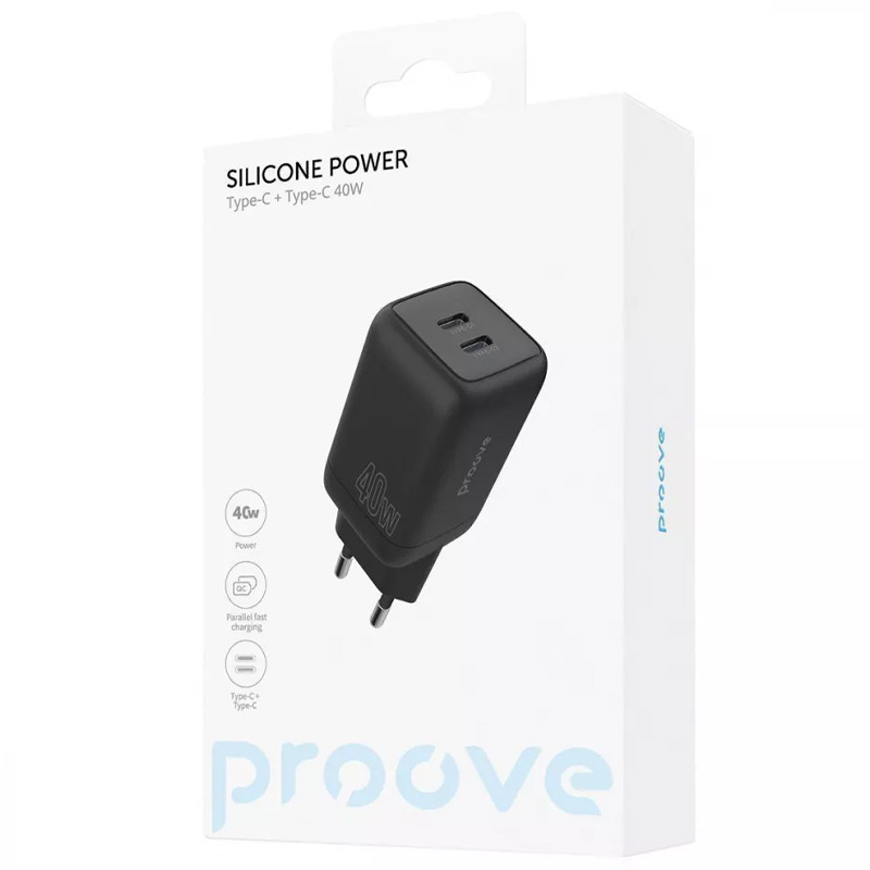 Замовити МЗП Proove Silicone Power 40W (Type-C+Type-C) (Black) на vchehle.ua