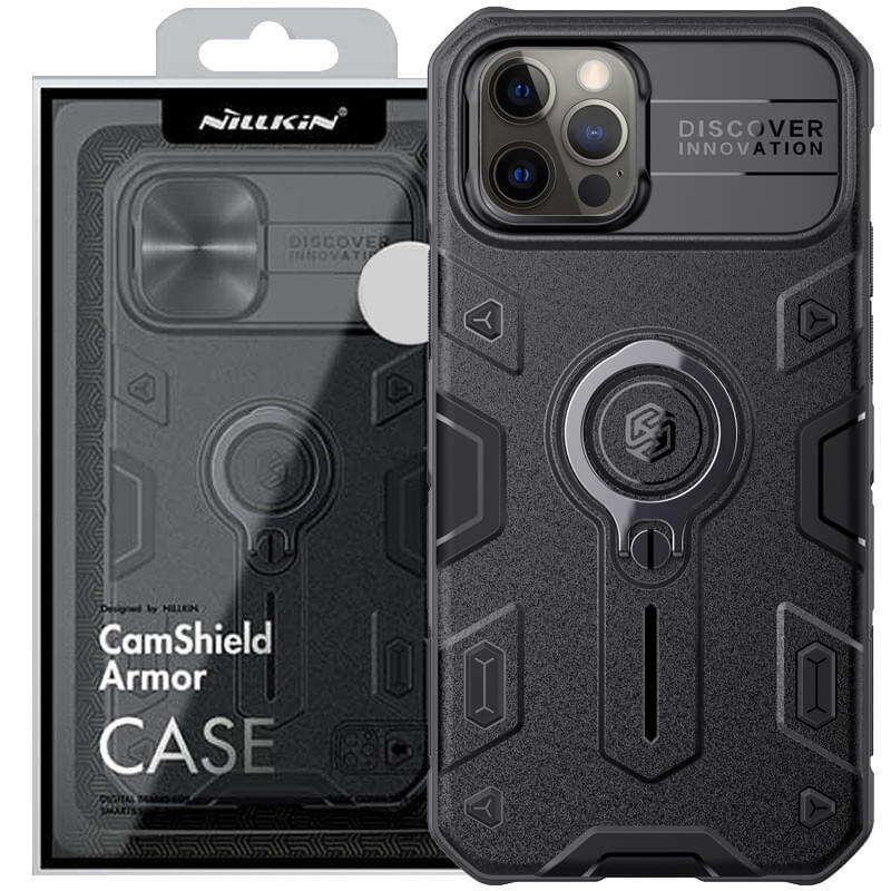 TPU+PC чохол Nillkin CamShield Armor no logo (шторка на камеру) на Apple iPhone 12 Pro / 12 (Чорний)