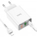 Фото СЗУ Hoco C100A with digital display PD20W+QC3.0 (1USB-A/1C) + кабель Type-C to Lightning (White) на vchehle.ua