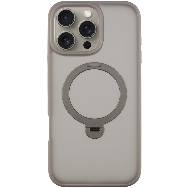 TPU+PC чохол Metal Buttons with Magnetic Safe Colorful HQ Ring для Apple iPhone 16 Pro (6.3") (Grey)