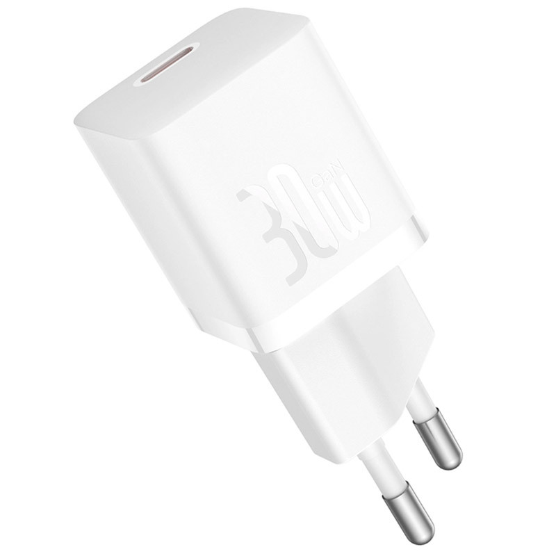 МЗП Baseus GaN5 Fast Charger (mini) 30W (1USB-C) + кабель Type-C to Type-C (P10110902) (Moon White) в магазині vchehle.ua