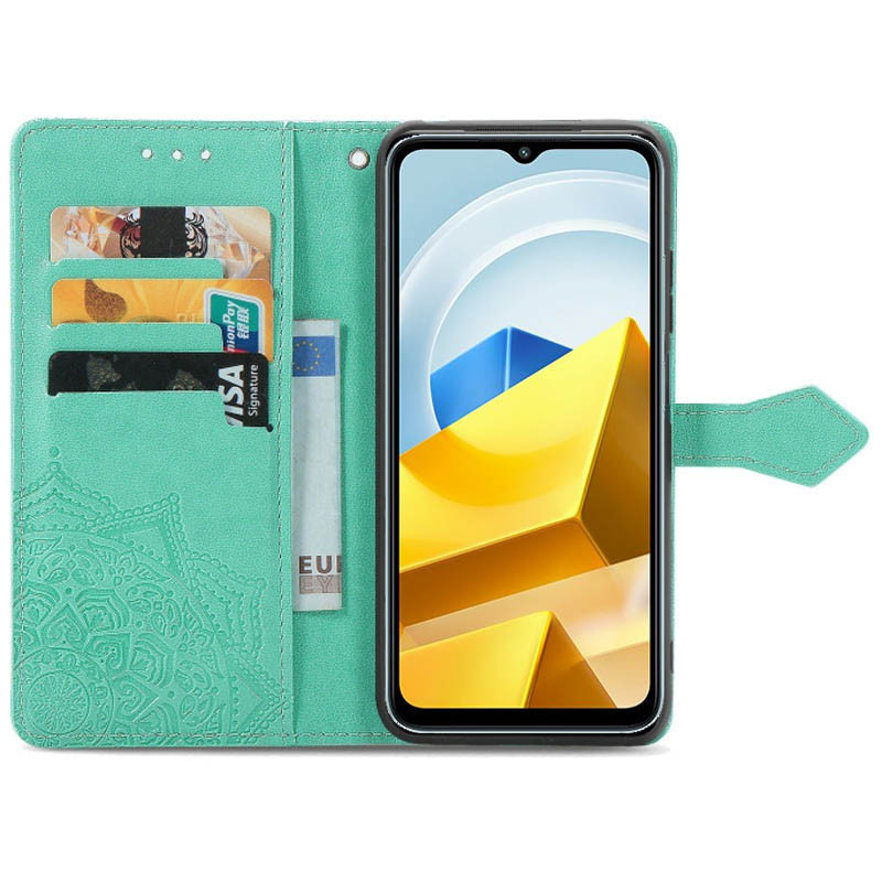 Фото Шкіряний чохол (книжка) Art Case з візитницею на Xiaomi Poco M5 (Бірюзовий) на vchehle.ua