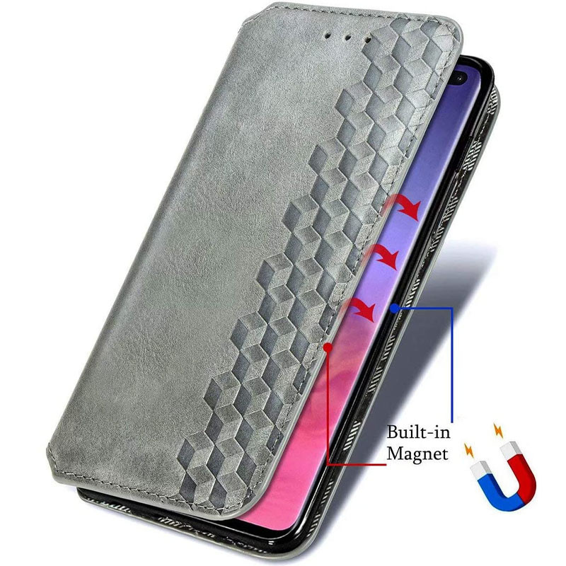 Шкіряний чохол-книжка GETMAN Cubic (PU) на Samsung Galaxy A21s (Сірий) в магазині vchehle.ua