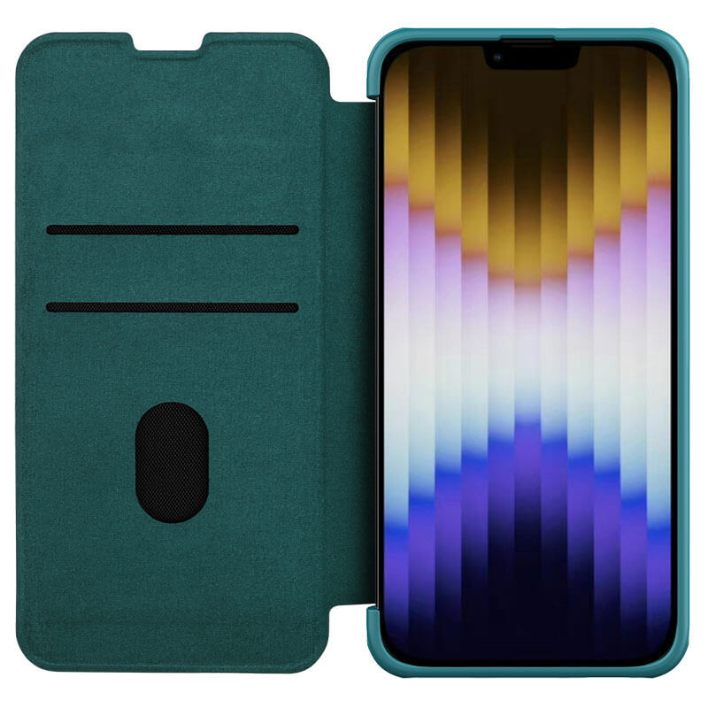 Купити Шкіряний чохол (книжка) Nillkin Qin Pro Plain Camshield на Apple iPhone 14 (6.1") (Зелений) на vchehle.ua
