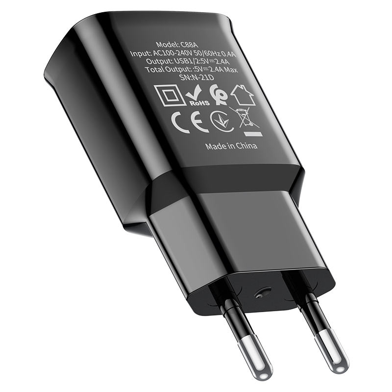 Фото СЗУ Hoco C88A Star round 2.4A (2USB-A) (Черный) на vchehle.ua