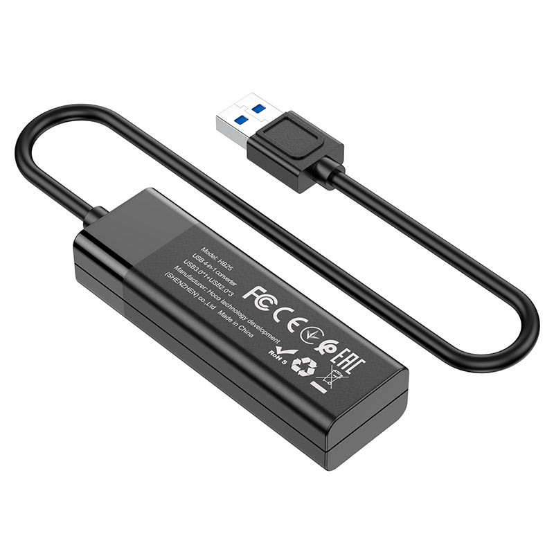 Перехідник Hoco HB25 Easy mix 4in1 (USB to USB3.0+USB2.0*3) (Чорний) в магазині vchehle.ua