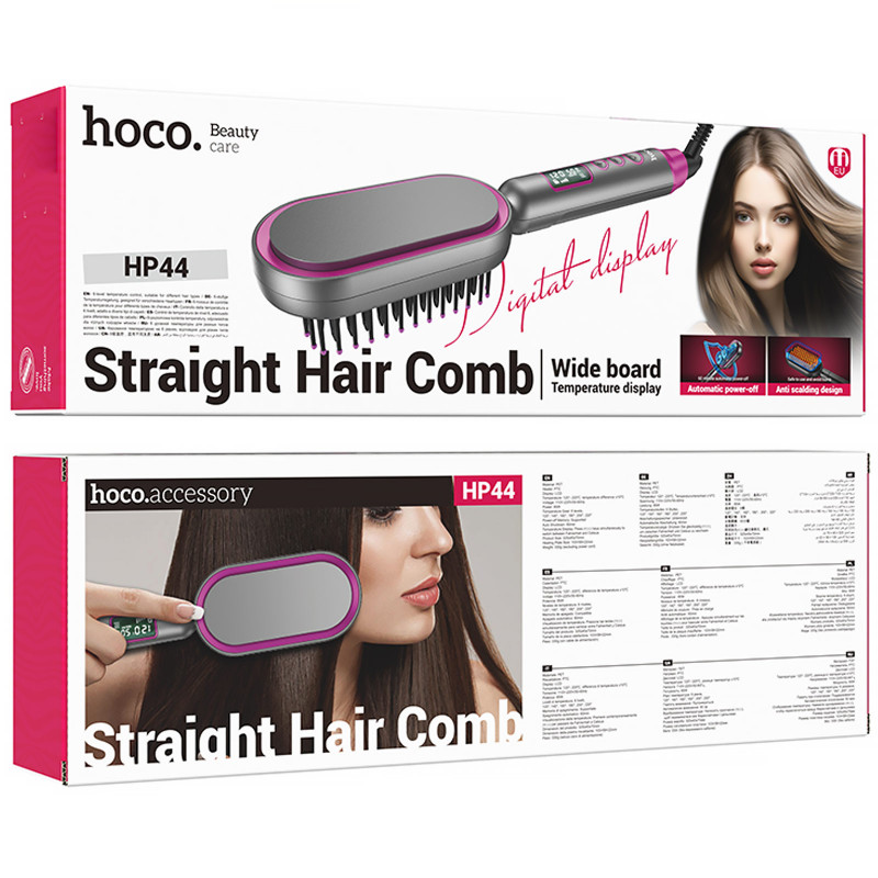 Купить Расческа-выпрямитель Hoco HP44 Electric straightening hair comb with digital display (Rose Red) на vchehle.ua