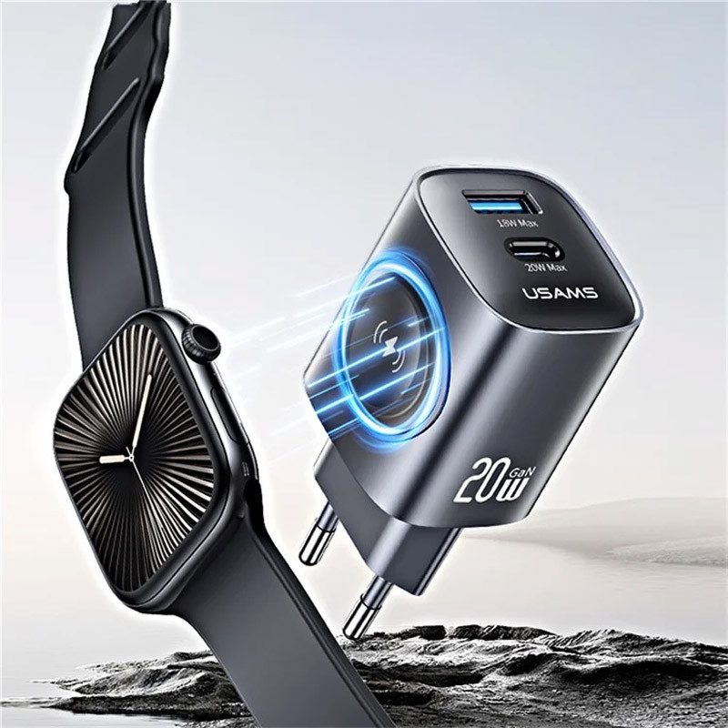 Фото СЗУ Usams US-CC293 T67 Multifunctional iWatch Charger 20W (1USB-A/1C) (Tarnish) в магазине vchehle.ua