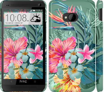 

Чехол Тропические цветы v1 для HTC One M7 844920