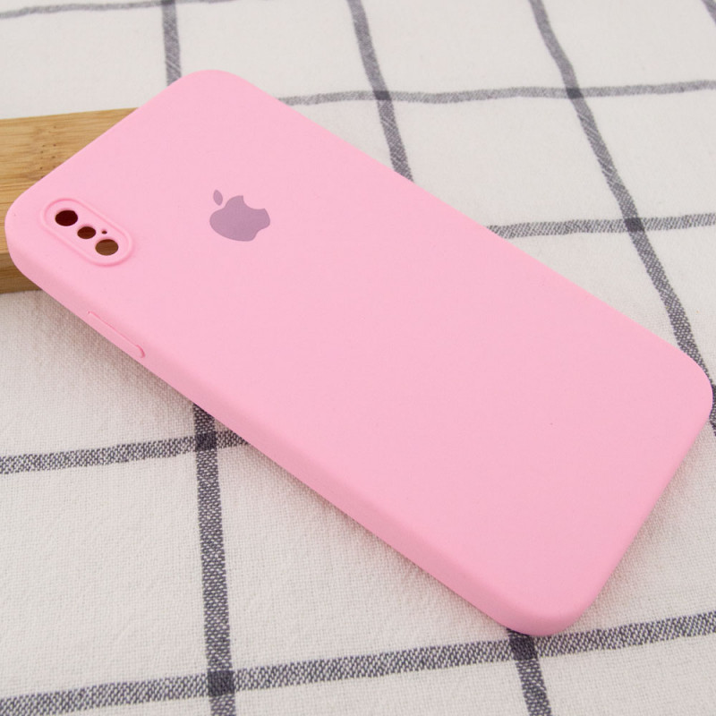 Фото Чохол Silicone Case Square Full Camera Protective (AA) для Apple iPhone X / XS (5.8") (Рожевий / Light pink) на vchehle.ua