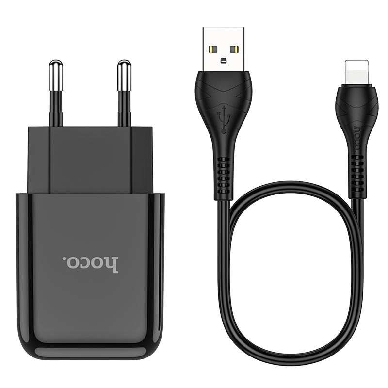 Фото СЗУ HOCO N2 (1USB/2.1A) + USB - Lightning (Чорний) в маназині vchehle.ua