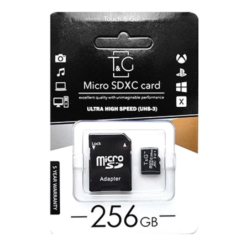 

Карта пам'яті T&G microSDXC (UHS-3) 256 GB class 10 (з адаптером) (Чорний) 1162878
