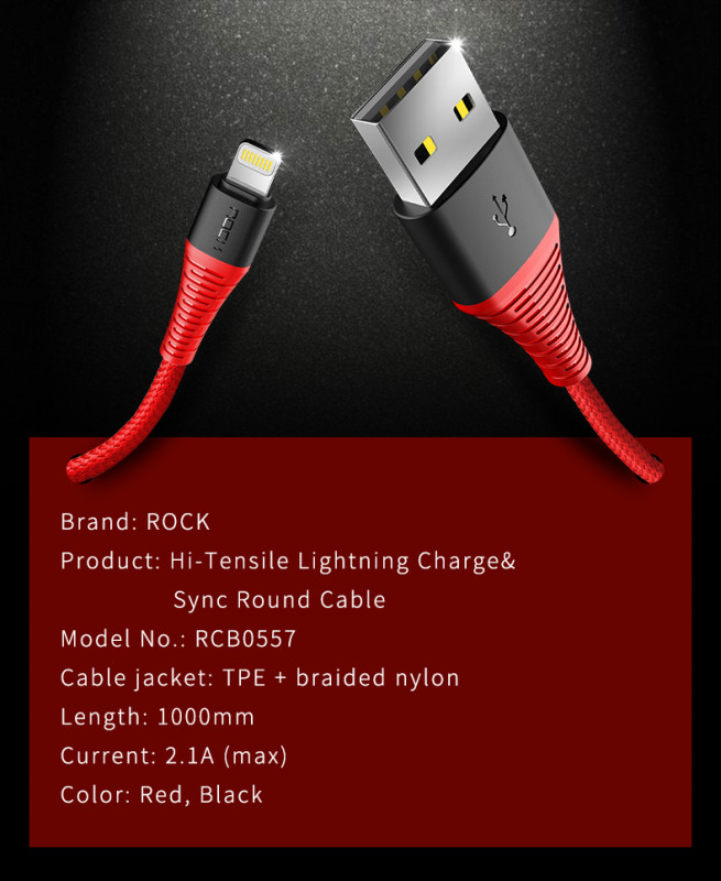 Кабель ROCK Hi-Tensile USB to Type-C (3A Charge & Sync round Cable) 250mm (Красный / Red) в магазине vchehle.ua