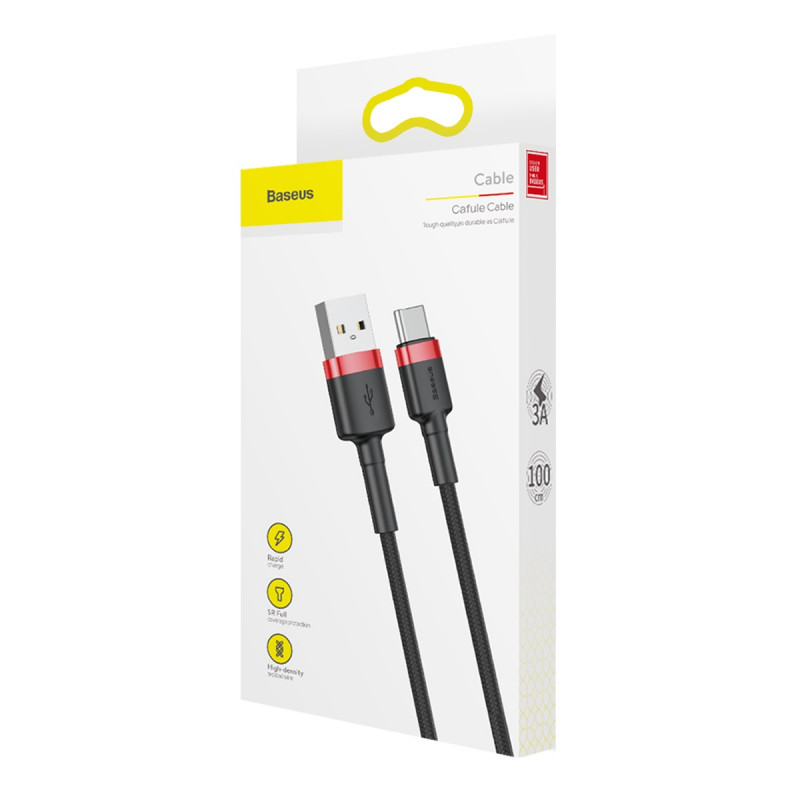 Заказать Дата кабель Baseus Cafule Type-C Cable 3A (0.5m) (CATKLF-A) (Красный / Черный) на vchehle.ua