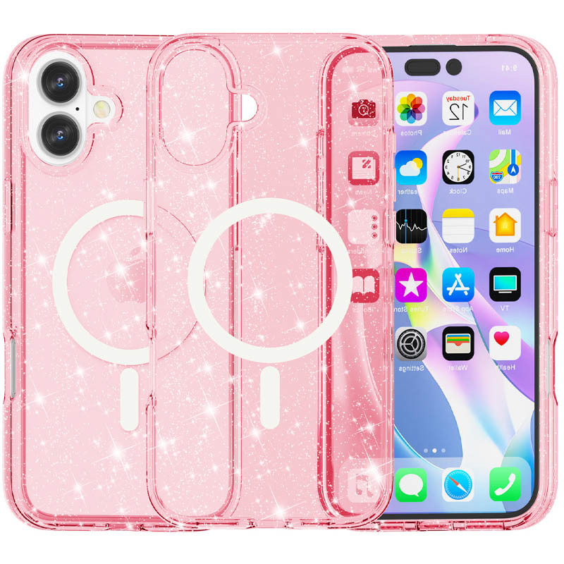 Чехол TPU Galaxy Sparkle (MagFit) для Apple iPhone 16 Plus (6.7") (Pink+Glitter)