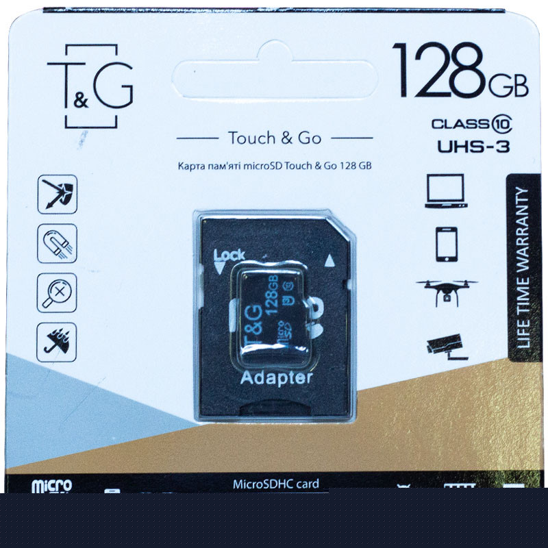 

Карта пам'яті T&G microSDHC 128 GB class 10 (з адаптером) (Чорний) 883518