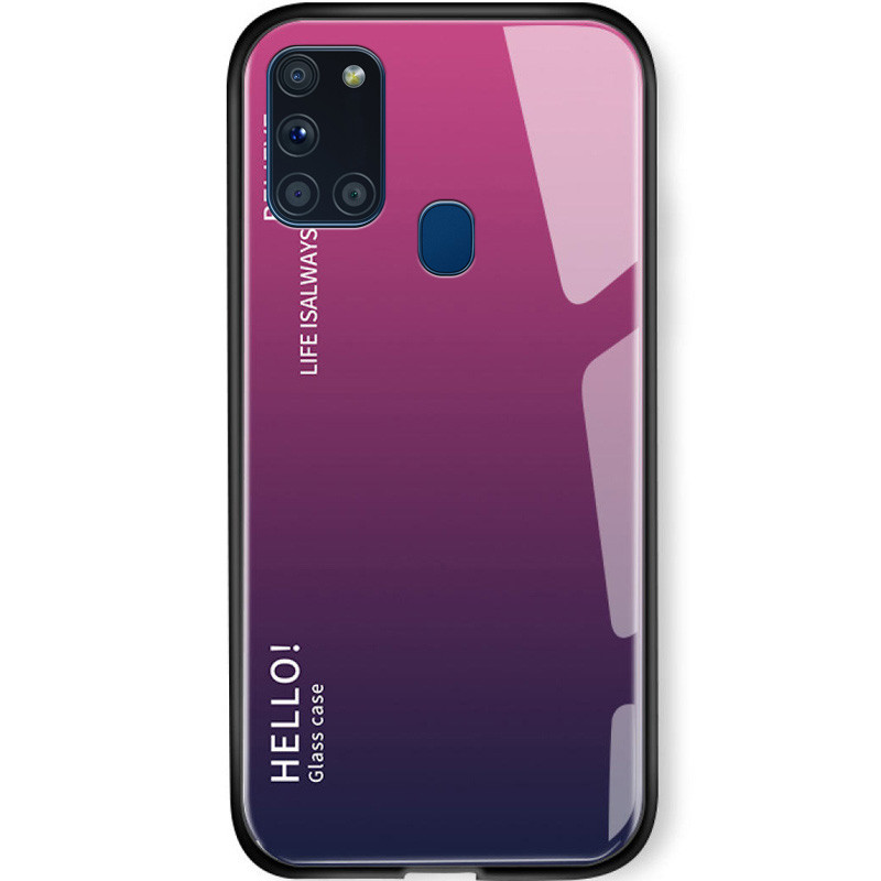 TPU+Glass чехол Gradient HELLO для Samsung Galaxy A21s (Малиновый)