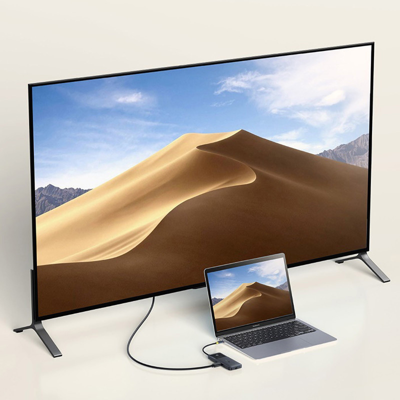Перехідник HUB Baseus OS Dual Fast Charging 6in1 (Type-C to HDMI4K@60Hz+2xUSB-A+3xUSB-C) (B0007090) (Cosmic Black) в магазині vchehle.ua
