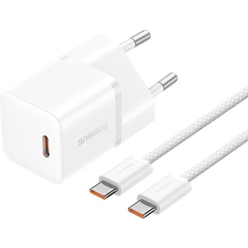МЗП Baseus GaN5 Fast Charger (mini) PD20W (1USB-C) + кабель Type-C to Type-C (P10110900113) (Moon White)