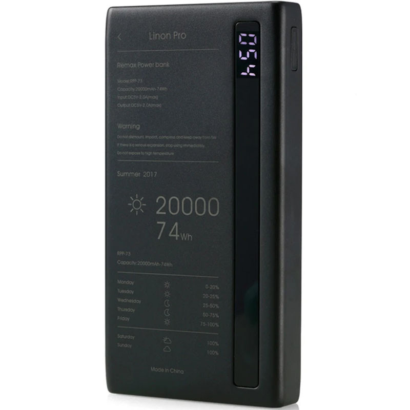 Портативний зарядний пристрій Power Bank Remax RPP-73 Linon Pro 20000 mAh (Чорний)
