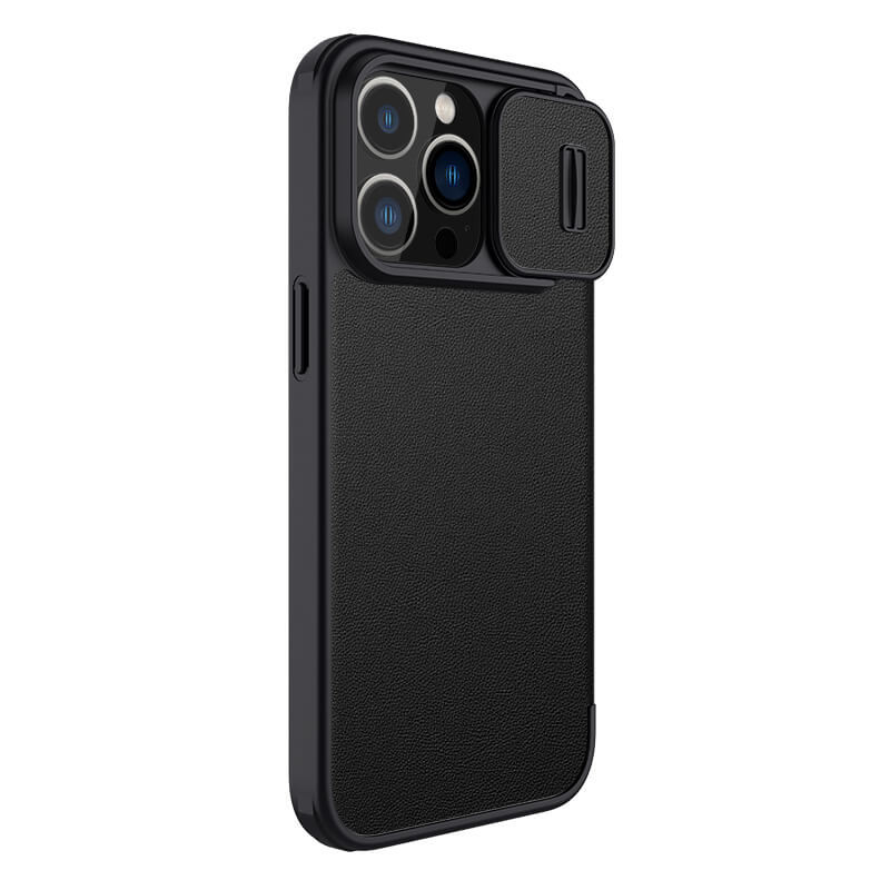 Фото Кожаный чехол-книжка Nillkin Qin Pro Plain Camshield для Apple iPhone 14 Pro Max (6.7") (Черный) в магазине vchehle.ua