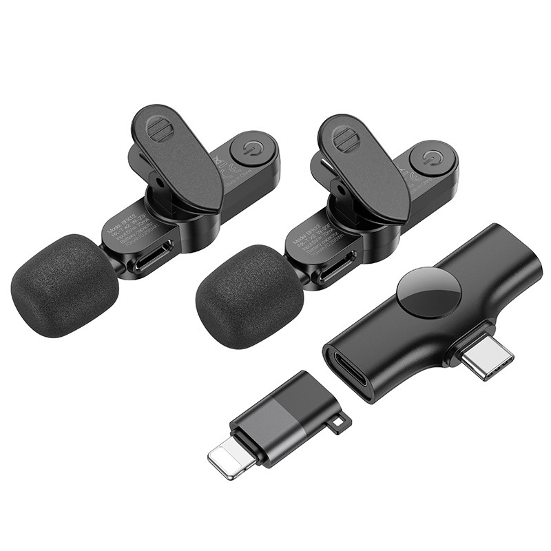 Замовити Петличний бездротовий мікрофон Borofone BFK12 Trophy lavalier Lightning/Type-С (Black) на vchehle.ua