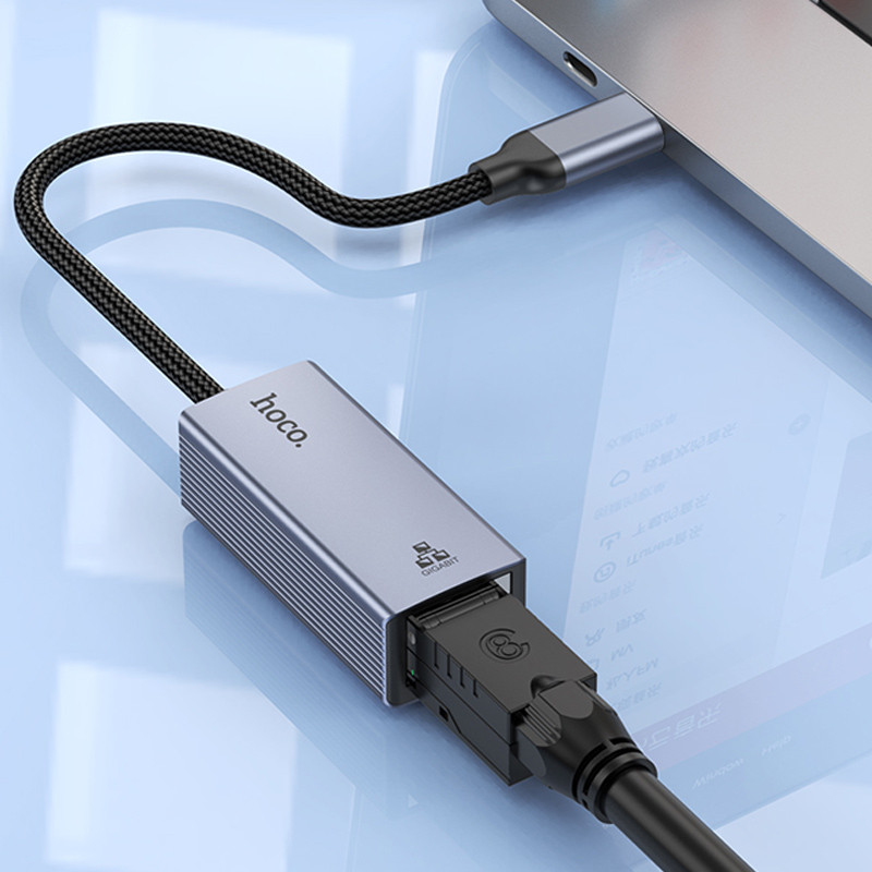 Замовити Інтернет адаптер Hoco UA37 1000 Mbps (Type-C to RJ45) (Metal gray) на vchehle.ua