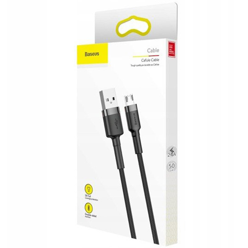 Купить Дата кабель Baseus Cafule MicroUSB Cable 2.4A (0.5m) (CAMKLF-A) (Серый / Черный) на vchehle.ua