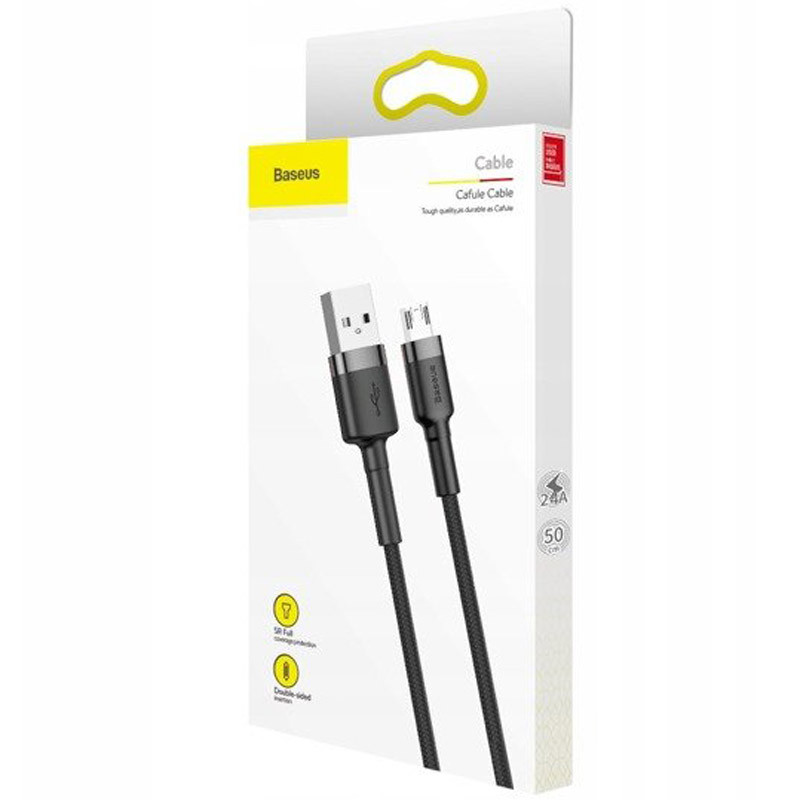 Купити Дата кабель Baseus Cafule MicroUSB Cable 2.4A (0.5m) (CAMKLF-A) (Сірий / Чорний) на vchehle.ua