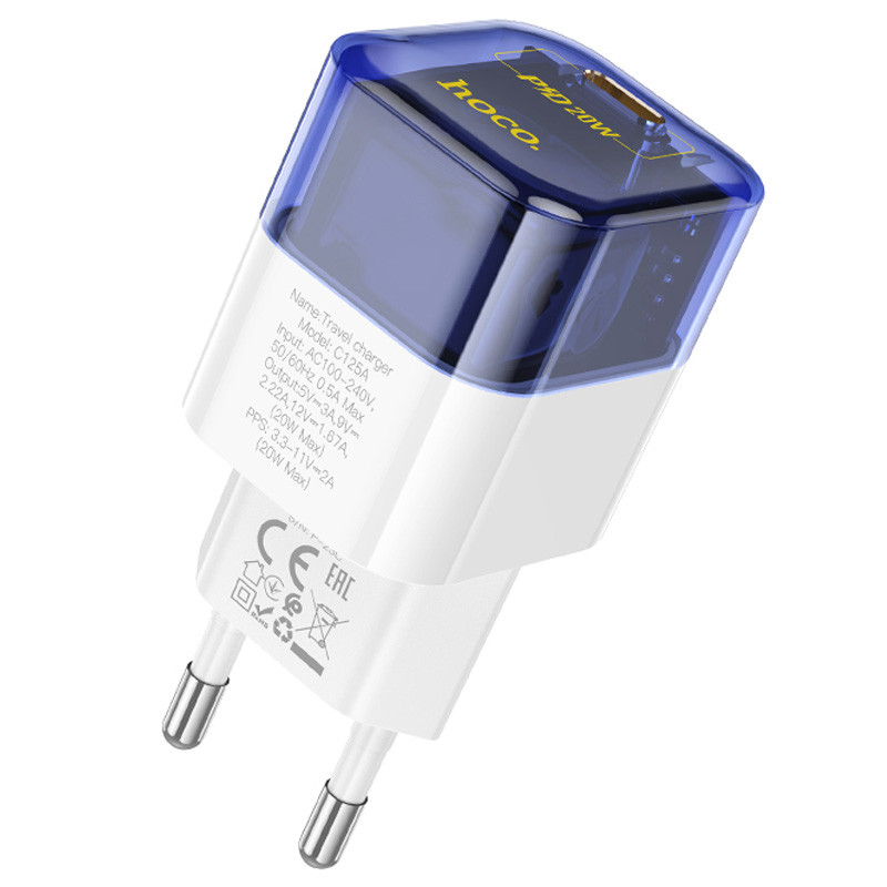 Фото СЗУ Hoco C125A Transparent PD20W (1USB-C) (Transparent blue) в магазине vchehle.ua