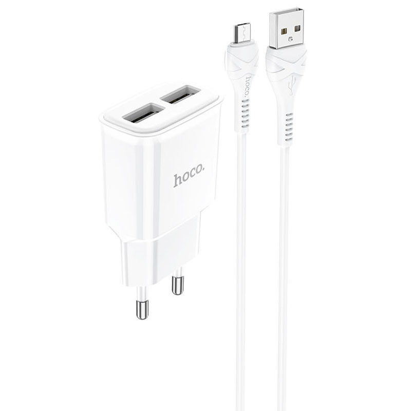 СЗУ Hoco C88A Star round 2.4A (2USB-A) + кабель USB to MicroUSB (Белый)