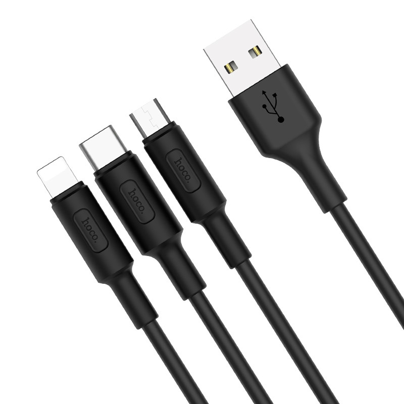 Фото Дата кабель Hoco X25 "Soarer" 3in1 Lightning -MicroUSB-Type-C (Черный) в магазине vchehle.ua