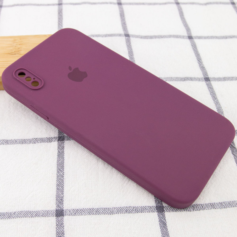 Фото Чохол Silicone Case Square Full Camera Protective (AA) для Apple iPhone X / XS (5.8") (Бордовий / Maroon) на vchehle.ua