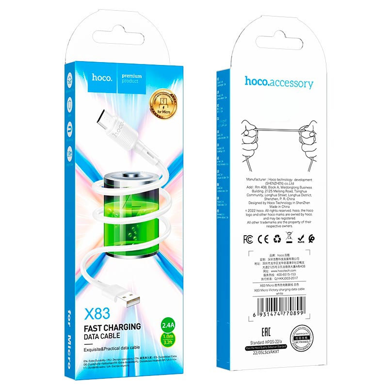 Купити Дата кабель Hoco X83 Victory USB to MicroUSB (1m) (White) на vchehle.ua