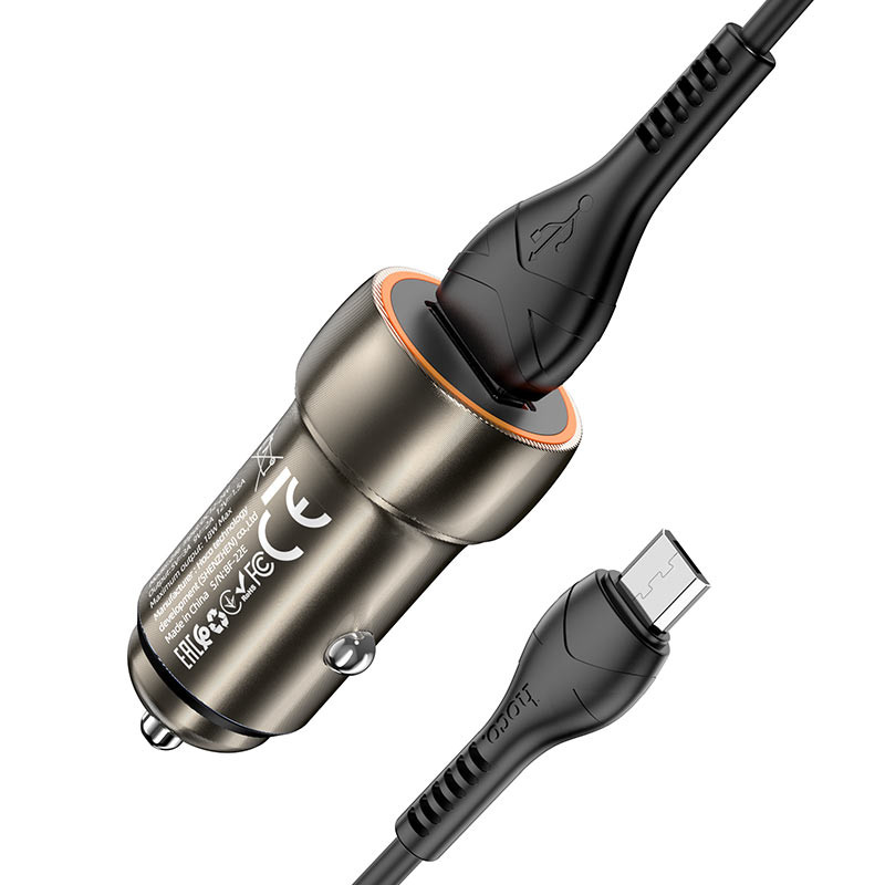 Фото АЗП Hoco Z46 Blue whale QC3.0 + MicroUSB (Metal gray) на vchehle.ua