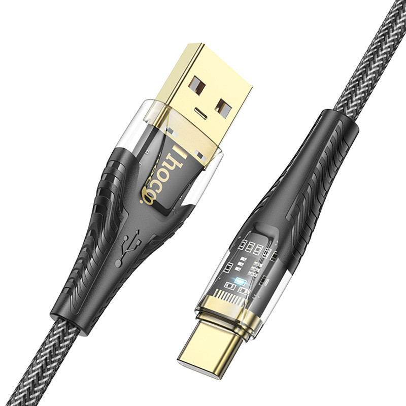 Фото Дата кабель Hoco U121 Gold standart Transparent Discovery Edition USB to Type-C (1.2m) (Black) на vchehle.ua