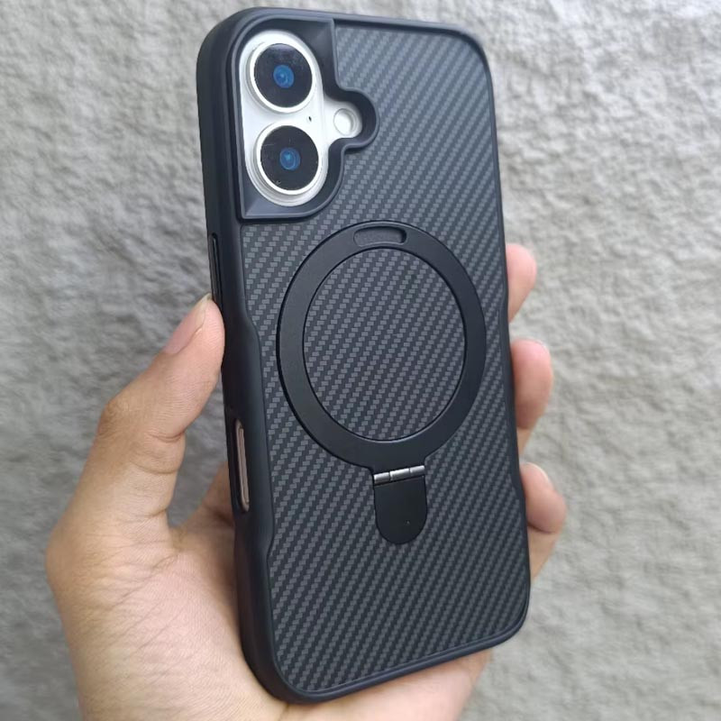 Фото TPU+PC чехол Metal Buttons with Magnetic Safe Carbon Ring для Apple iPhone 16 (6.1") (Черный) в магазине vchehle.ua