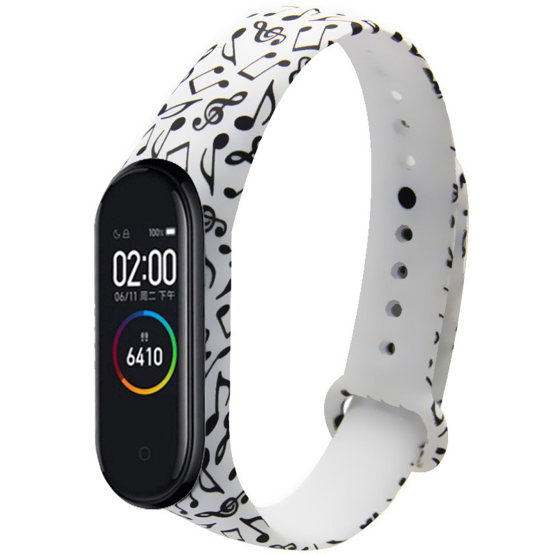 

Силиконовый ремешок с рисунком для Xiaomi Mi Band 3/4 (Ноты / Белый) 902974