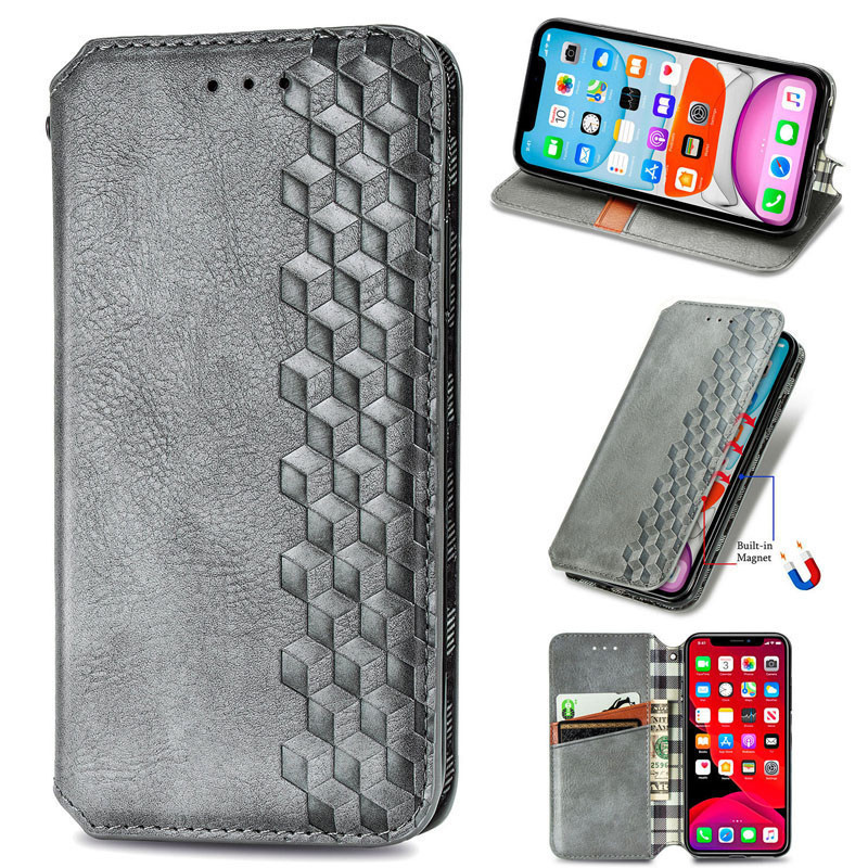 Фото Шкіряний чохол-книжка GETMAN Cubic (PU) на Xiaomi Redmi Note 10 Pro / 10 Pro Max (Сірий) на vchehle.ua