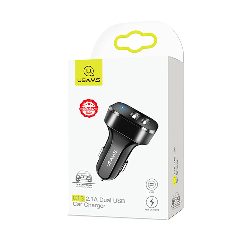 Замовити АЗП USAMS US-CC087 C13 2.1A Dual USB Car Charger (Чорний) на vchehle.ua