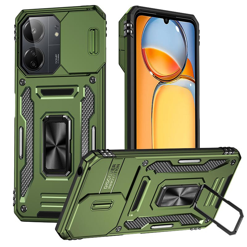 Ударопрочный чехол Camshield Army Ring для Xiaomi Redmi 13C / Poco C65 (Оливковый / Army Green)