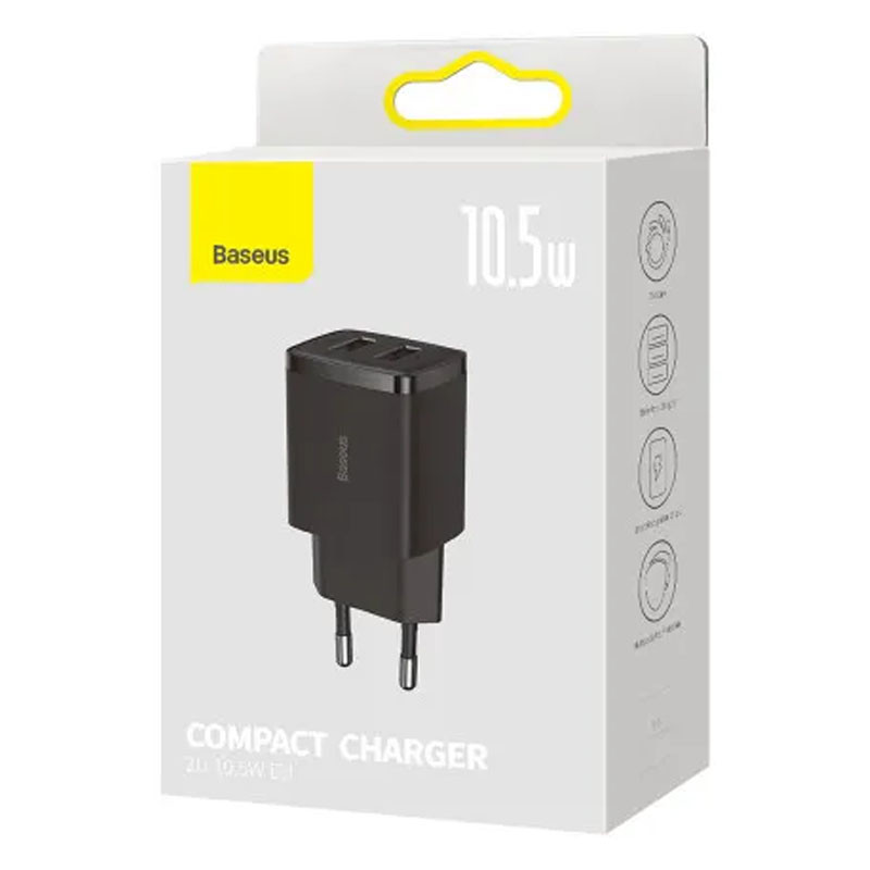 Фото Уцінка СЗУ Baseus Compact 10.5W (2USB) (CCXJ01) (Дефект упаковки / Чорний) в маназині vchehle.ua