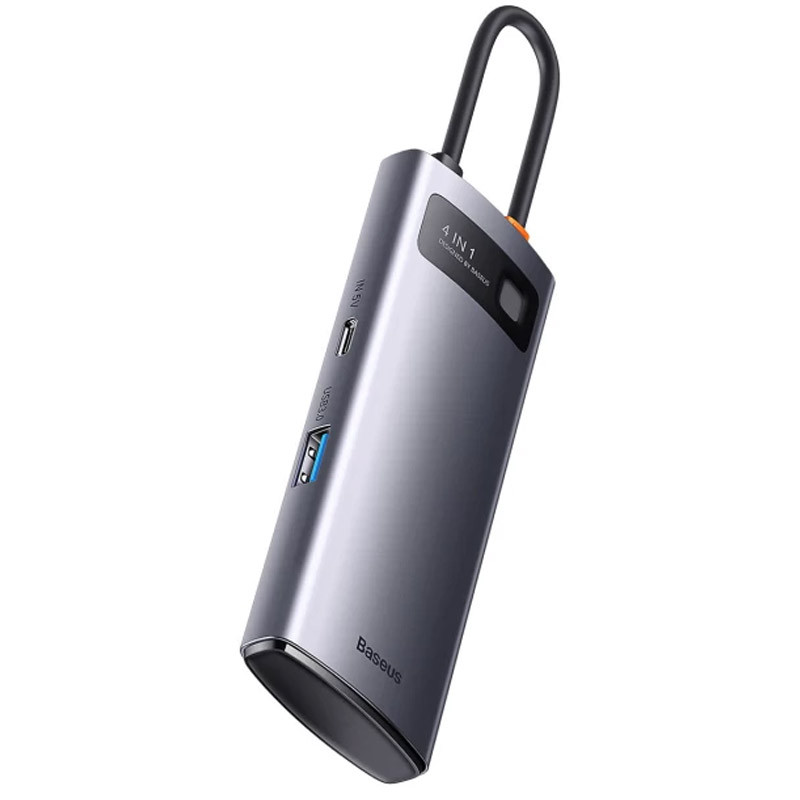 Фото Переходник HUB Baseus Metal Gleam Series 4-in-1 4xUSB3.0+RJ45 (WKWG070113) (Gray) на vchehle.ua